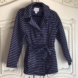 Navy white stripe Sabrina Lauren New York jacket blazer coat 3/4 sleeves sz L
